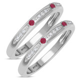 Photo of Mawar 1/5 CT. T.W. Ruby and Diamond Same Sex Ladies Band Set 14K White Gold [WL2075W]