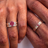 Photo of Irit 7/8 CT. T.W. Ruby and Diamond Trio Matching Wedding Ring Set 14K Rose Gold [BT2078R-C000]