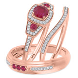 Photo of Diantha 1 1/4 Carat T.W. Ruby and Diamond Trio Matching Wedding Ring Set 14K Rose Gold [BT2079R-C000]