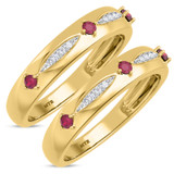 Photo of Mawar 1/5 CT. T.W. Ruby and Diamond Matching Wedding Band Set 10K Yellow Gold [WM2075Y]