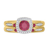 Photo of Mawar 1 CT. T.W. Ruby and Diamond Matching Bridal Ring Set 14K Yellow Gold [BR2075Y-C000]