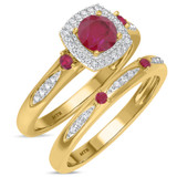 Photo of Mawar 1 CT. T.W. Ruby and Diamond Matching Bridal Ring Set 14K Yellow Gold [BR2075Y-C000]