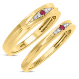 Photo of Irit 1/8 CT. T.W. Ruby and Diamond Matching Wedding Band Set 14K Yellow Gold [WB2078Y]