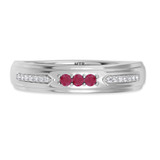 Photo of Diantha 1/5 CT. T.W. Ruby and Diamond Mens Wedding Band  10K White Gold [BT2079WM]