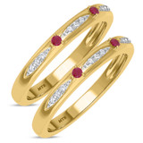 Photo of Mawar 1/5 Carat T.W. Ruby and Diamond Same Sex Ladies Band Set 14K Yellow Gold [WL2075Y]