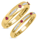 Photo of Mawar 1/3 CT. T.W. Ruby and Diamond Matching Wedding Band Set 14K Yellow Gold [WB2075Y]