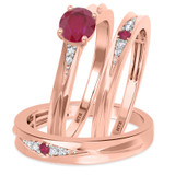 Photo of Irit 7/8 CT. T.W. Ruby and Diamond Trio Matching Wedding Ring Set 10K Rose Gold [BT2078R-C000]