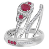 Photo of Diantha 1 1/4 Carat T.W. Ruby and Diamond Trio Matching Wedding Ring Set 14K White Gold [BT2079W-C000]