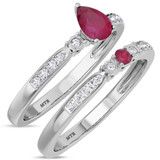 Photo of Hana 2/3 CT. T.W. Ruby and Diamond Matching Bridal Ring Set 14K White Gold [BR2073W-C000]