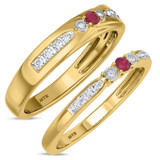 Photo of Hana 1/4 Carat T.W. Ruby and Diamond Matching Wedding Band Set 14K Yellow Gold [WB2073Y]