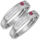 Photo of Hana 1/7 CT. T.W. Ruby and Diamond Matching Wedding Band Set 14K White Gold [WM2073W]