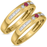 Photo of Hana 1/7 CT. T.W. Ruby and Diamond Matching Wedding Band Set 14K Yellow Gold [WM2073Y]