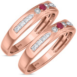 Photo of Hana 1/7 CT. T.W. Ruby and Diamond Matching Wedding Band Set 14K Rose Gold [WM2073R]