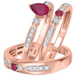Photo of Hana 7/8 Carat T.W. Ruby and Diamond Trio Matching Wedding Ring Set 10K Rose Gold [BT2073R-C000]