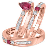 Photo of Hana 7/8 Carat T.W. Ruby and Diamond Trio Matching Wedding Ring Set 14K Rose Gold [BT2073R-C000]