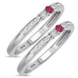 Photo of Hana 1/4 Carat T.W. Ruby and Diamond Same Sex Ladies Band Set 10K White Gold [WL2073W]