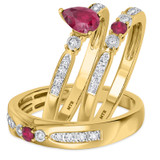Photo of Hana 7/8 Carat T.W. Ruby and Diamond Trio Matching Wedding Ring Set 10K Yellow Gold [BT2073Y-C000]
