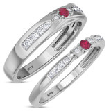 Photo of Hana 1/4 CT. T.W. Ruby and Diamond Matching Wedding Band Set 10K White Gold [WB2073W]