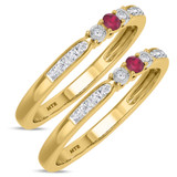 Photo of Hana 1/4 Carat T.W. Ruby and Diamond Same Sex Ladies Band Set 10K Yellow Gold [WL2073Y]