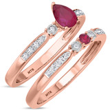Photo of Hana 2/3 CT. T.W. Ruby and Diamond Matching Bridal Ring Set 10K Rose Gold [BR2073R-C000]