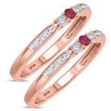 Photo of Hana 1/4 CT. T.W. Ruby and Diamond Same Sex Ladies Band Set 10K Rose Gold [WL2073R]