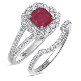 Photo of Evanthe 1 7/8 CT. T.W. Ruby and Diamond Matching Bridal Ring Set 14K White Gold [BR2072W-C000]