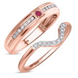 Photo of Holly 1/3 CT. T.W. Ruby and Diamond Matching Wedding Band Set 14K Rose Gold [WB2071R]