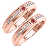 Photo of Holly 1/5 CT. T.W. Ruby and Diamond Matching Wedding Band Set 14K Rose Gold [WM2071R]