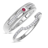 Photo of Evanthe 1/3 CT. T.W. Ruby and Diamond Matching Wedding Band Set 14K White Gold [WB2072W]