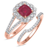 Photo of Evanthe 1 7/8 CT. T.W. Ruby and Diamond Matching Bridal Ring Set 10K Rose Gold [BR2072R-C000]