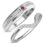 Photo of Holly 1/3 CT. T.W. Ruby and Diamond Matching Wedding Band Set 10K White Gold [WB2071W]