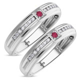 Photo of Holly 1/5 Carat T.W. Ruby and Diamond Matching Wedding Band Set 14K White Gold [WM2071W]