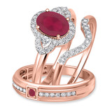 Photo of Holly 2 CT. T.W. Ruby and Diamond Trio Matching Wedding Ring Set 14K Rose Gold [BT2071R-C000]