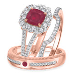 Photo of Evanthe 2 Carat T.W. Ruby and Diamond Trio Matching Wedding Ring Set 10K Rose Gold [BT2072R-C000]