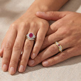 Photo of Holly 2 CT. T.W. Ruby and Diamond Trio Matching Wedding Ring Set 14K Yellow Gold [BT2071Y-C000]