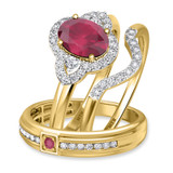 Photo of Holly 2 CT. T.W. Ruby and Diamond Trio Matching Wedding Ring Set 10K Yellow Gold [BT2071Y-C000]
