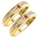 Photo of Holly 1/5 CT. T.W. Ruby and Diamond Matching Wedding Band Set 10K Yellow Gold [WM2071Y]