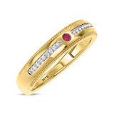 Photo of Evanthe 2 CT. T.W. Ruby and Diamond Trio Matching Wedding Ring Set 14K Yellow Gold [BT2072YM]