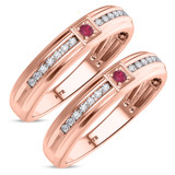 Photo of Holly 1/5 CT. T.W. Ruby and Diamond Matching Wedding Band Set 10K Rose Gold [WM2071R]
