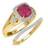Photo of Erica 1 7/8 CT. T.W. Ruby and Diamond Matching Bridal Ring Set 14K Yellow Gold [BR2070Y-C000]