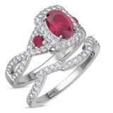 Photo of Lone 2 1/5 Carat T.W. Ruby and Diamond Matching Bridal Ring Set 14K White Gold [BR2069W-C000]