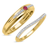 Photo of Erica 1/3 Carat T.W. Ruby and Diamond Matching Wedding Band Set 14K Yellow Gold [WB2070Y]