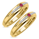 Photo of Erica 1/7 CT. T.W. Ruby and Diamond Matching Wedding Band Set 14K Yellow Gold [WM2070Y]