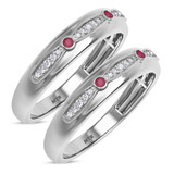 Photo of Lone 1/7 CT. T.W. Ruby and Diamond Matching Wedding Band Set 14K White Gold [WM2069W]