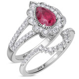 Photo of Kana 2 1/6 CT. T.W. Ruby and Diamond Matching Bridal Ring Set 10K White Gold [BR2068W-C000]