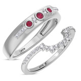 Photo of Kana 3/8 CT. T.W. Ruby and Diamond Matching Wedding Band Set 10K White Gold [WB2068W]