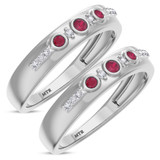 Photo of Kana 1/5 CT. T.W. Ruby and Diamond Matching Wedding Band Set 10K White Gold [WM2068W]