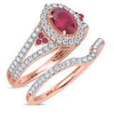 Photo of Kantuta 1 1/3 CT. T.W. Ruby and Diamond Matching Bridal Ring Set 14K Rose Gold [BR2087R-C000]