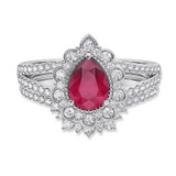 Photo of Kana 2 1/6 CT. T.W. Ruby and Diamond Matching Bridal Ring Set 14K White Gold [BR2068W-C000]