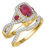 Photo of Lone 2 1/5 CT. T.W. Ruby and Diamond Matching Bridal Ring Set 14K Yellow Gold [BR2069Y-C000]
